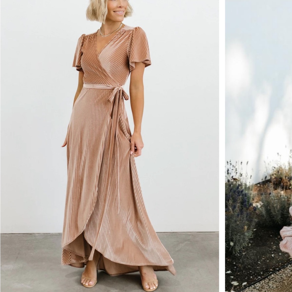 Ribbed velvet formal wrap dress